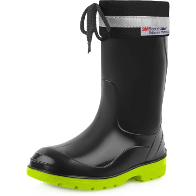 Afbeelding van Ladeheid Kinder Regenlaarzen Rubber Hoog met Veters PVC Waterdicht Zwart Groen 35 LA LMG 972 Kim