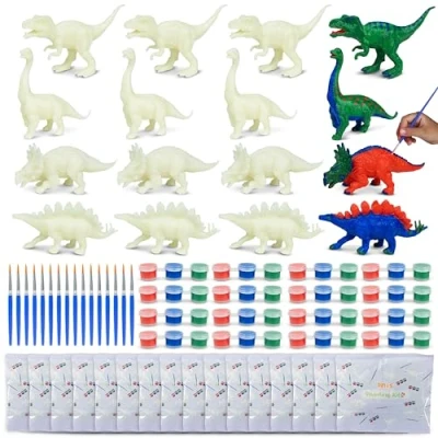 Afbeelding van BONNYCO Dinosaurus verjaardagscadeau kinderuitnodigingen, figuren om te beschilderen, verpakking 16, klein voor kinderen, goodies, verrassingstas, piñata