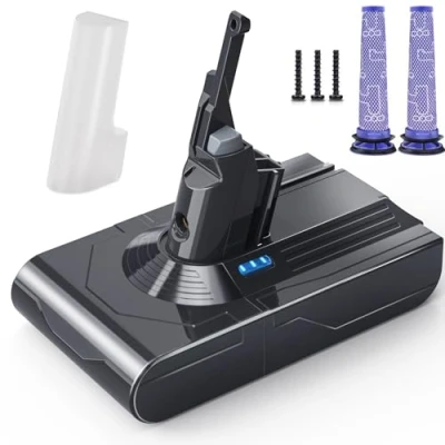 Image de Morpilot 6500mAh Batterie pour Dyson V8 SV10, Compatible avec SV25 Absolute Animal Motorhead Fluffy Parquet Cordless Vacuum 2PCS Filtres Lavables, 21.6V
