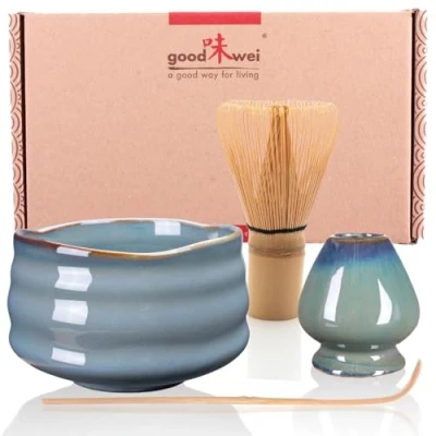 Afbeelding van Goodwei Premium Matcha theeset ceremoniekom, garde en standaard (Menouseki, 80)