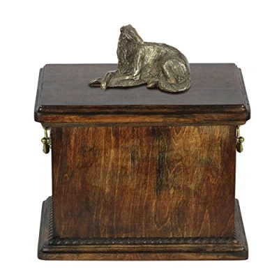 Afbeelding van Elegante urn hond voor de as van een Borzoi met beeldje in klassieke stijl