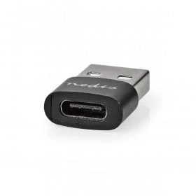 Afbeelding van Nedis USB A Adapter 2.0 Male C Female 480 Mbps Rond Vernikkeld Zwart Doos