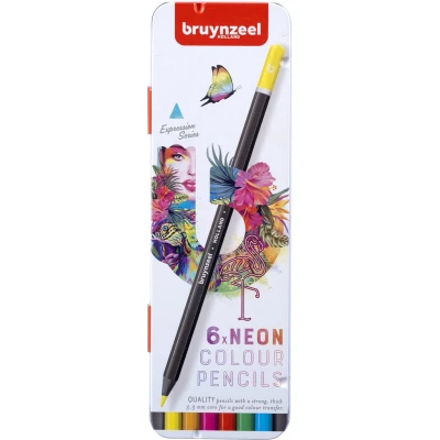 Afbeelding van Bruynzeel Kleurpotloden Expression, Metalen Doos Van 6 Stuks, Neon Kleurpotlood