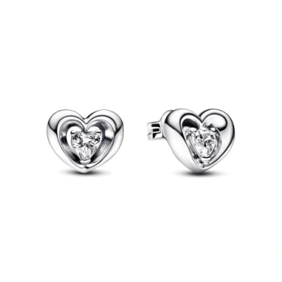 Afbeelding van PANDORA Moments Collection, 292500C01 Strahlendes Hart &amp; Schwebender Stein Oorsteker van Sterling zilver met Zirkonia in de kleur