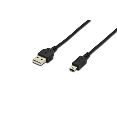 Afbeelding van Digitus USB kabel 2.0 A stekker, mini B stekker 1.80 m Zwart Rond, Afgeschermd (dubbel) AK 300130 018 S