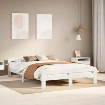 Afbeelding van vidaXL Bedframe zonder matras massief grenenhout wit 140x190 cm