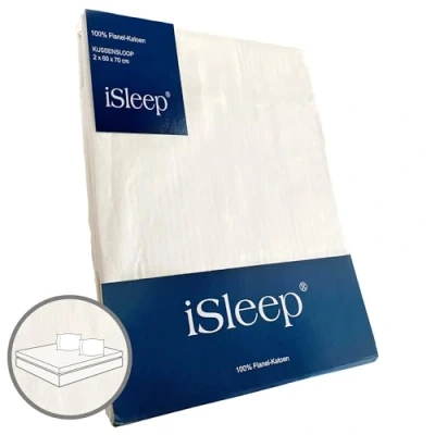 Afbeelding van iSleep Kussensloop, flanel, katoen, 60 x 70 cm, 2 stuks (lichtbeige)