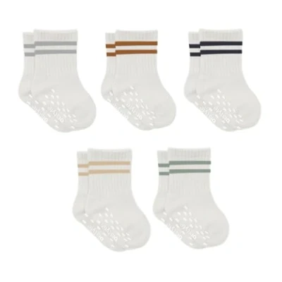 Afbeelding van bistyle Antislip sokken van biologisch katoen voor baby&#039;s, antislipsokken pasgeborenen, jongens, meisjes, tennis, sport, Wit (gestreept)