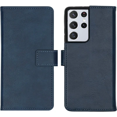 Afbeelding van iMoshion Hoesje Geschikt voor Samsung Galaxy S21 Ultra Met Pasjeshouder Luxe Bookcase Donkerblauw