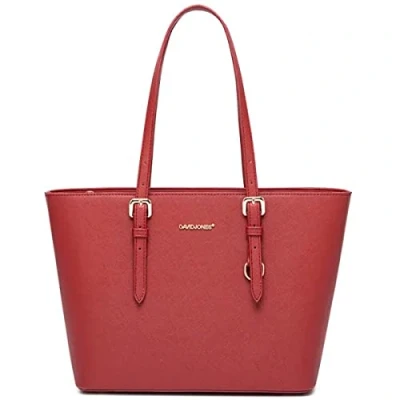Afbeelding van David Jones boodschappentas voor dames met schouderriem, PU leer, lange handgreep, shopper, capaciteit, middelgroot, elegante stadstas, Rood, Elegant