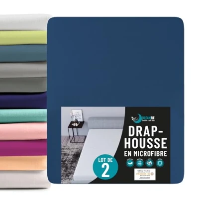 Afbeelding van Dreamzie Set van 2 hoeslakens, 200 x cm, microvezel (100% polyester), Oeko Tex, donkerblauw, hoeslaken, cm