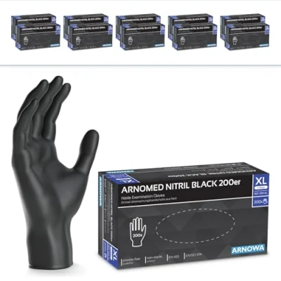 Afbeelding van ARNOMED nitril wegwerphandschoenen, maat XL, 2000 stuks (10 dozen), zwarte handschoenen, poedervrij en latexvrij, keukenhandschoenen in de maten S, M, L XL