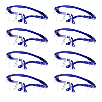 Afbeelding van KAYLRE 8 transparante veiligheidsbril met kunststof glazen, neusbrug en rubberen pootdoppen voor meer comfort (blauw)