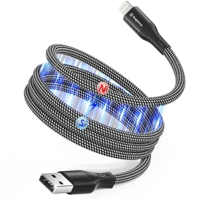 Afbeelding van Magtame Magnetisch telefoonkoord, 1 m, MFi gecertificeerd, snel opladen, gevlochten gegevensoverdrachtkabel, compatibel met 14 13 12 11 Pro Max XR XS X 8 SE telefoon