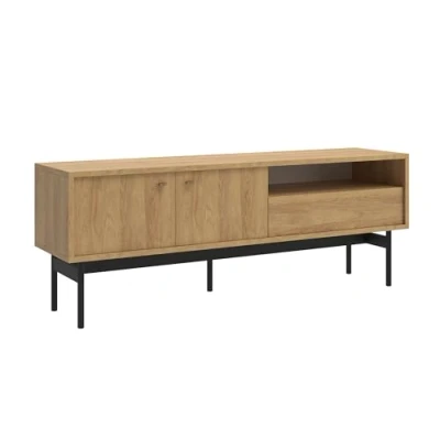 Afbeelding van Selsey OLAR TV meubel met twee deuren, een lade en nis 154 cm Natuurlijk hickory