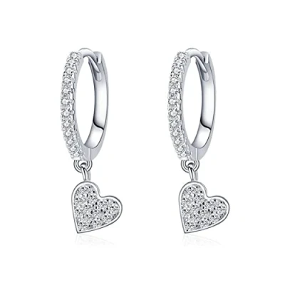 Afbeelding van Bo Win oorbellen van 925 sterling zilver, hart met zirkonia, kleine creolen, creolen en hartvormige hanger, zilveren voor dames meisjes