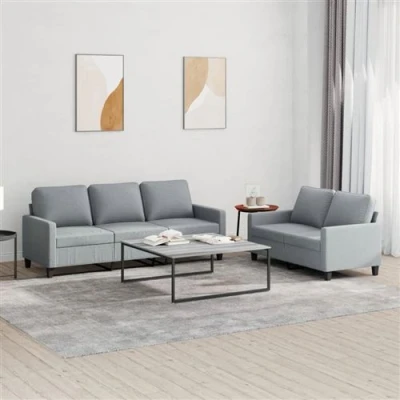 Afbeelding van vidaXL 2 delige Loungeset met kussens stof lichtgrijs