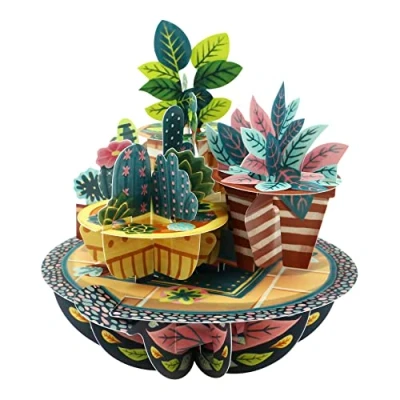 Afbeelding van SANTORO Pirouette 3D pop up wenskaart potplanten voor hem, haar, moeder, verjaardag, nieuw huis, nieuwe baan, bedankje, housewarming cadeau mannen en vrouwen