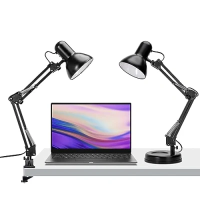 Afbeelding van Aigostar E27 bureaulamp, 2 in 1 staande tafellamp met klem, leeslamp scharnierarm van metaal, retro bedlampje voor slaapkamer, woonkamer, kantoor, zwart