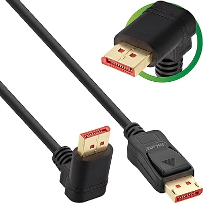 Afbeelding van Premium DisplayPort kabel 90 haaks naar boven versie 1.4 (5K/8K 60Hz) / zwart 2 meter