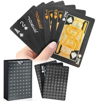 Afbeelding van WUGAUWOR Set van 54 waterdichte kunststof kaarten, 1 zwarte kaartspel, professionele pokerkaart, speelkaarten voor Blackjack Canasta Bridge Tarot, reiskaartspellen