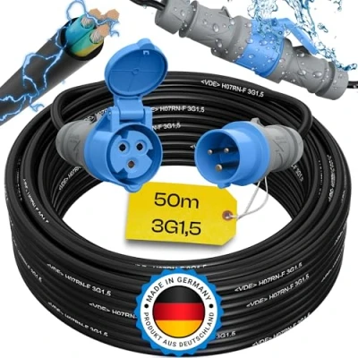Afbeelding van Camping stroomkabel 3 tot 50 m H07RN F, TITANEX en H07BQ F 3x1,5 3x2,5 Mennekes, lengte: m, type / doorsnede: