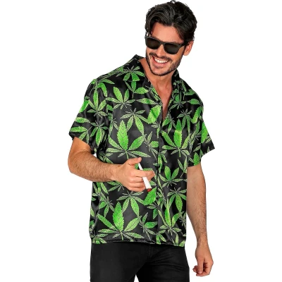 Afbeelding van Widmann Hippie Kostuum Cannabis Shirt Lekkere Trek Man Groen, Zwart Small / Medium Carnavalskleding Verkleedkleding