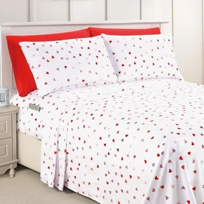 Afbeelding van Elegant Comfort Zachte comfortabele 6 delige beddengoedset van microvezel in hotelkwaliteit 1500, diepe zak, kreukvrij, hartmotief, voor tweepersoonsbed, Valentina