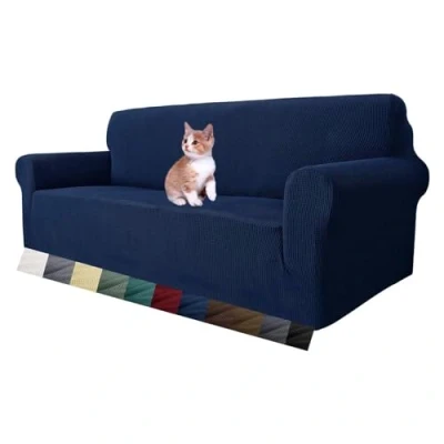 Afbeelding van MAXIJIN Rekbare bankhoes, voor 3 zitsbank, universeel, woonkamer, jacquard, meubelbescherming, bescherming honden, huisdieren, vriendschap, Fitted bank, zits, marineblauw