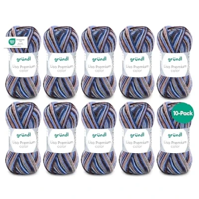Afbeelding van Gründl Lisa Premium color Brei en haakgaren met wolachtig karakter, 100% polyacryl, 50 g/133 m, naalddikte: 3,5 4,5, 10 x g, bruin/beige/blauw