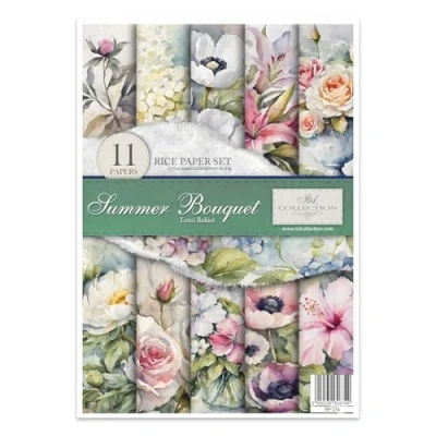 Afbeelding van ITD Collection rijstpapier voor decoupagetechniek A4 scrapbooking, kaarten maken, kunstdagboek 29,7 x 21 cm zomerboeket RP 074