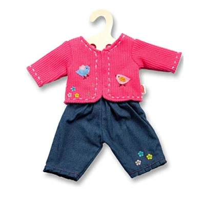 Afbeelding van Heless 2504 Poppenkleding set 2 delig met gebreide jas en jeans in de kleuren blauw of roze maat 35 45 cm