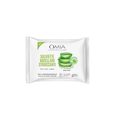 Afbeelding van Omia Salento Eco Bio Micellari Struccanti Viso Aloë Vera reinigingsdoekjes, hydraterend, balancerend, geschikt voor alle soorten leer, dermatologisch getest, 20 stuks