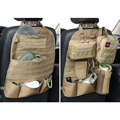 Afbeelding van wrumava auto stoel rugleuning organizer, tactisch Molle nylon voertuigpaneel, universele pasvorm voor achterbank (Olny Tan stoelorganizer)