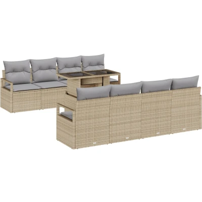 Afbeelding van vidaXL 9 Delige Tuin Sofa Set met Kussens Beige Poly Rattan