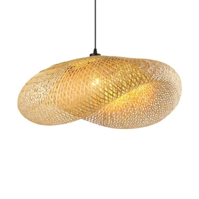 Afbeelding van Schindora Boho Plafondlampen Creativiteit Hoed E27 Retro Rieten Licht Plafondlamp voor Eetkamer Theesalon Woonkamer 60 cm