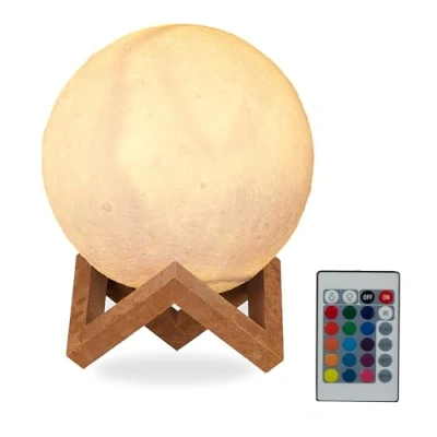 Afbeelding van Relaxdays maanlamp op standaard 3D 16 kleuren draadloos 15 cm afstandsbediening