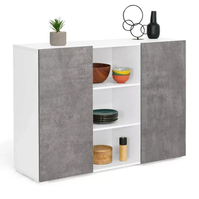 Image de Buffet ELI blanc 2 portes effet béton 110 cm