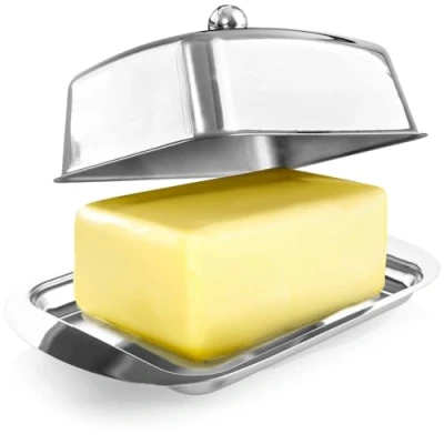 Afbeelding van COM FOUR® botervloot van roestvrij staal grote met deksel en handvat vaatwasmachinebestendig knop (roestvrij knop)