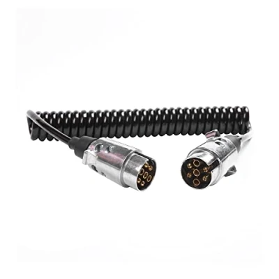 Afbeelding van SPARKMOTO Spiraalverlengkabel, aanhangerkabel, 7 polig, met stekker van metaal, 12 V, verlengkabel voor aanhanger, aansluitkabel, spiraalverlengkabel 2,6 m, aanhangers (SKC03 MM)