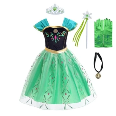 Afbeelding van Lito Angels Deguisement Reine des Neiges Robe de Couronnement Princesse Anna avec Accessoires Enfant Fille, Taille 9 12 mois, Vert