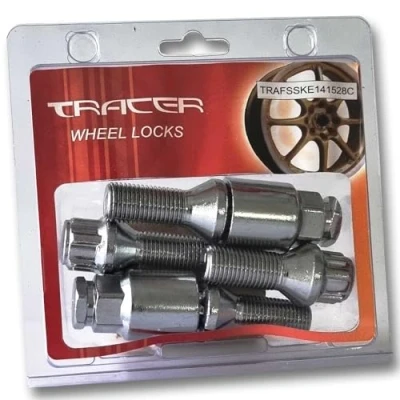 Afbeelding van TRACER Anti diefstal wielboutenset M14 x 1,5 28 mm conisch chroom met 2 sleutels compatibel Audi, VW, Seat, Skoda, Opel, BMW