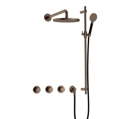 Afbeelding van Hotbath Cobber Regendoucheset IBS70 Verouderd Messing Ronde handdouche 20cm Hoofddouche Wandarm Handouche met glijstang