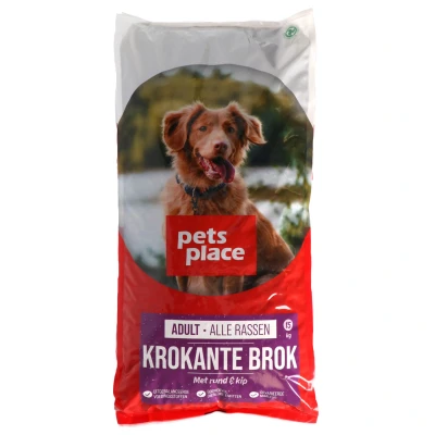 Afbeelding van Pets Place Adult Krokante Brokken Gevogelte&amp;Vlees Hondenvoer 15 kg