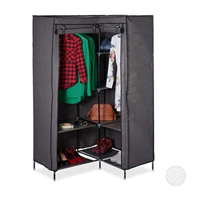 Afbeelding van Relaxdays hoekkledingkast stof kledingkast vouwbaar kleerkast hoekkast kleding antraciet