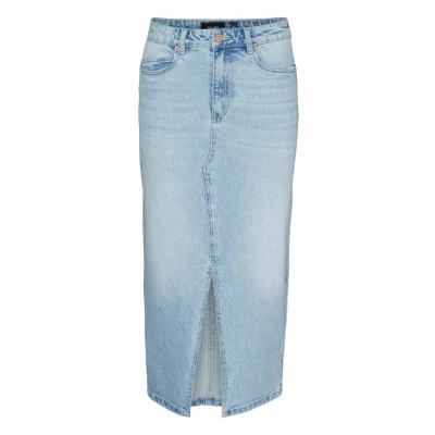 Afbeelding van Vero Moda Vmveri CALF Skirt Kokerrok, Dames, Maat: Small, Light blue denim