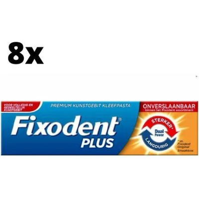 Afbeelding van Fixodent Plus Dual Power Premium Kleefpasta 8 x 40 gram Voordeelpakket