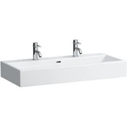 Afbeelding van LAUFEN Living City wastafel met 2x1 kraangat (wit)