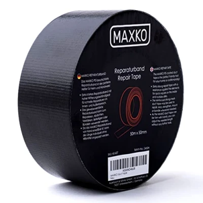 Afbeelding van MAXKO Extra sterke reparatietape zwart 50 m x mm versterkt met geweven stof isolatietape
