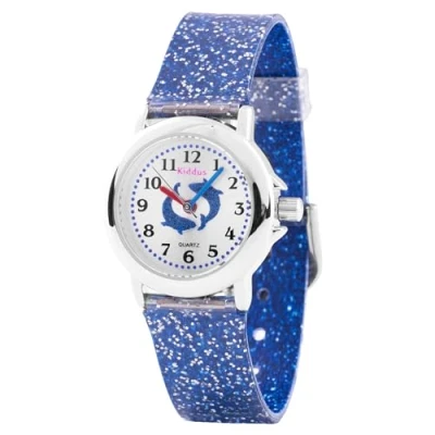 Afbeelding van Kiddus Polshorloges voor meisjes Kinderhorloge. Met oefeningen om de tijd te leren Eenhoorn horloge en andere glitterpatronen Educatief cadeau van 5 jaar, 13 blauwe walvissen